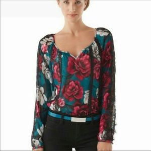 White House Black Market floral chiffon blouse sml